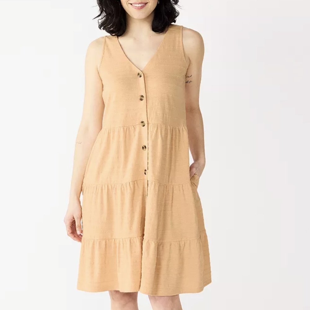 NWT Sonoma Tiered Knit Dress PL LP Peach Prairie Boho Lagonlook
